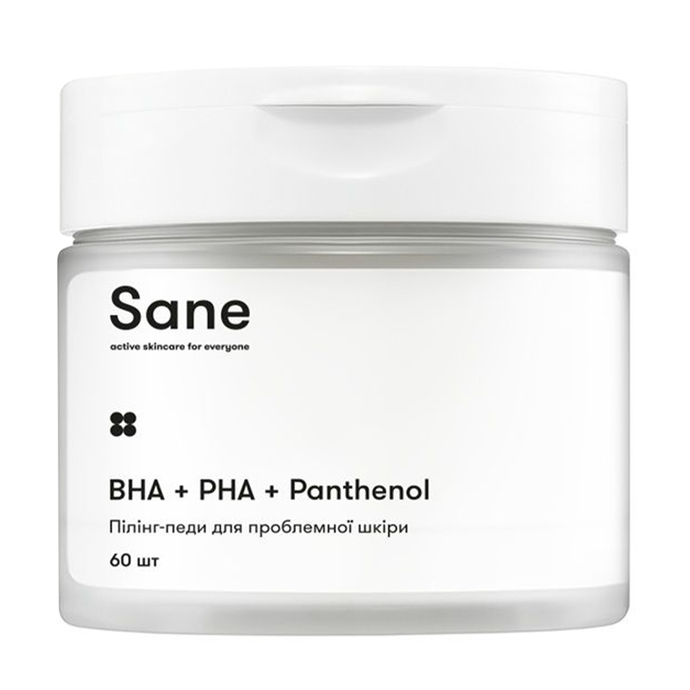 

Уцінка! Пілінг-педи для обличчя Sane BHA + AHA + Panthenol для проблемної шкіри, 60 шт