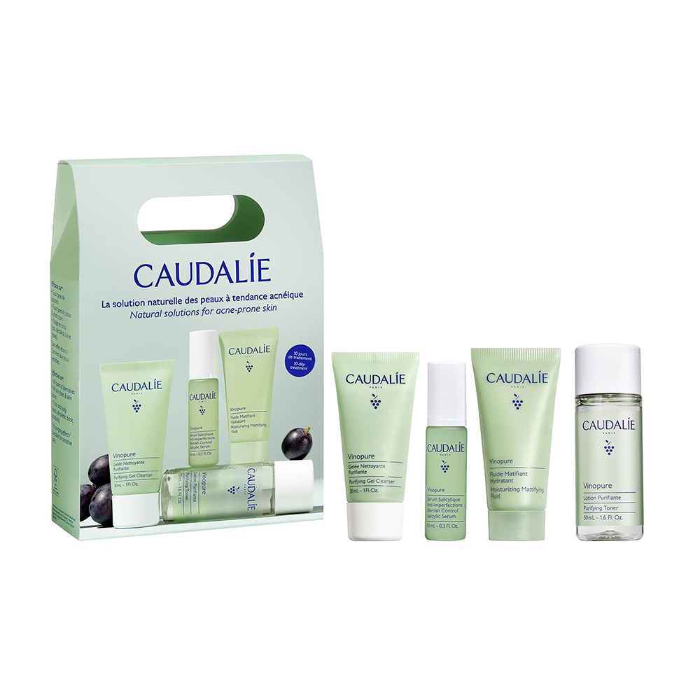 

Набір для обличчя Caudalie Vinopure Natural Solutions For Acne-Prone Skin (желе, 30 мл + сироватка, 10 мл + флюїд, 15 мл + тонік, 30 мл)