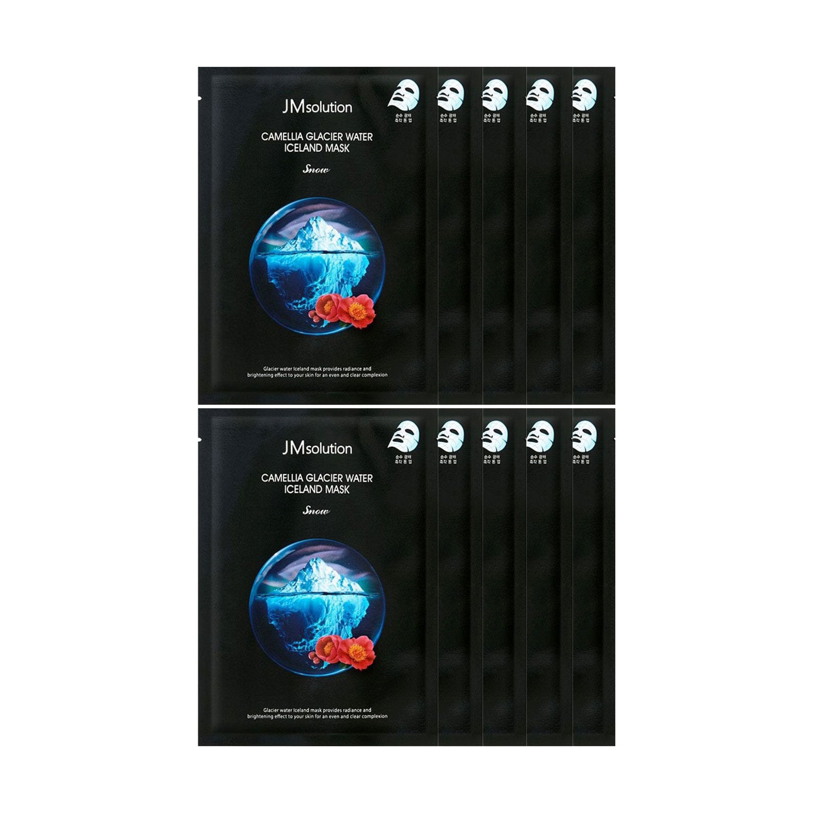 

Тонізувальна тканинна маска для обличчя JMsolution Camellia Glacier Water Iceland Mask Snow з екстрактом камелії, 10*30 мл