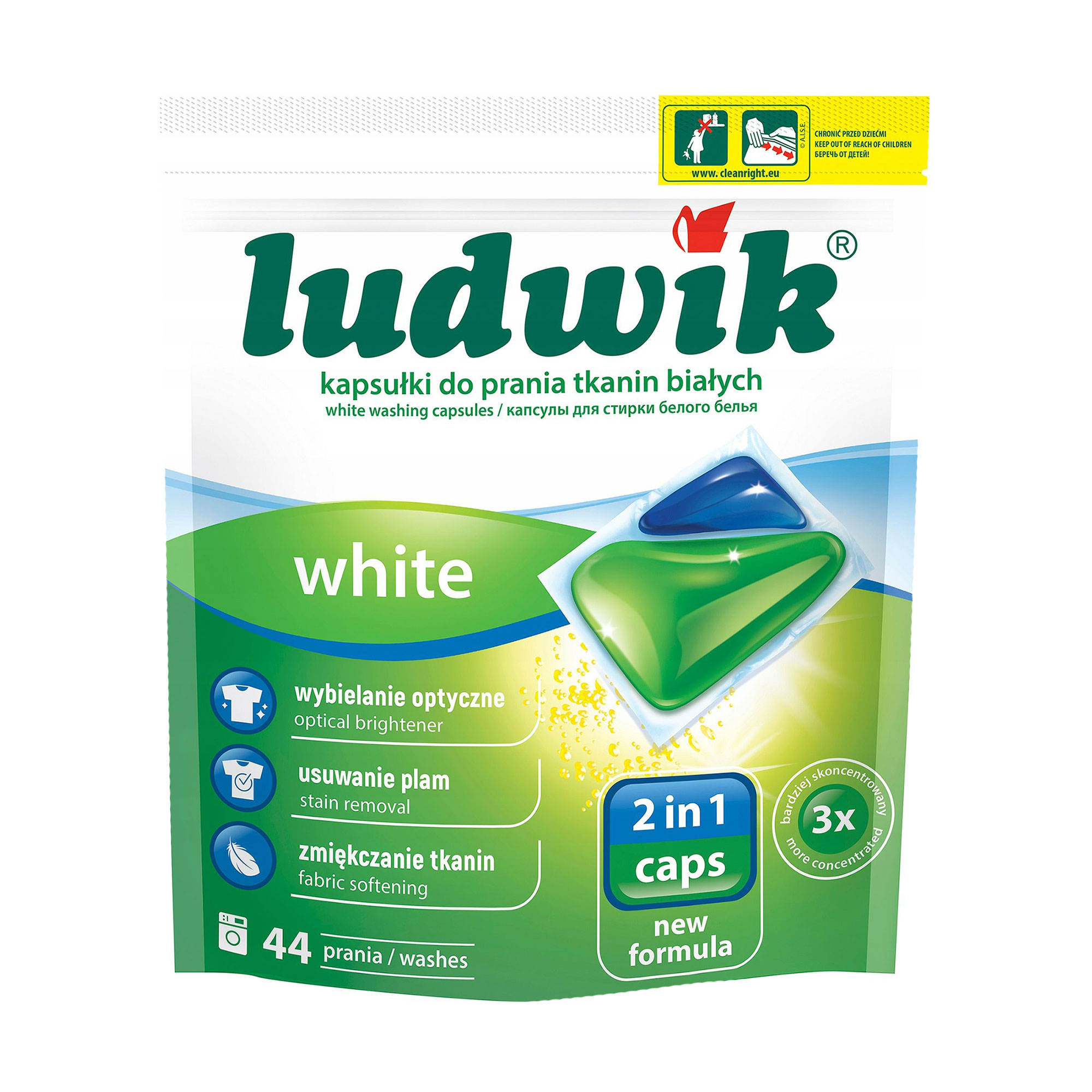 

Капсули для прання Ludwik White 2 в 1 для білих речей, 44 цикли прання, 44 шт