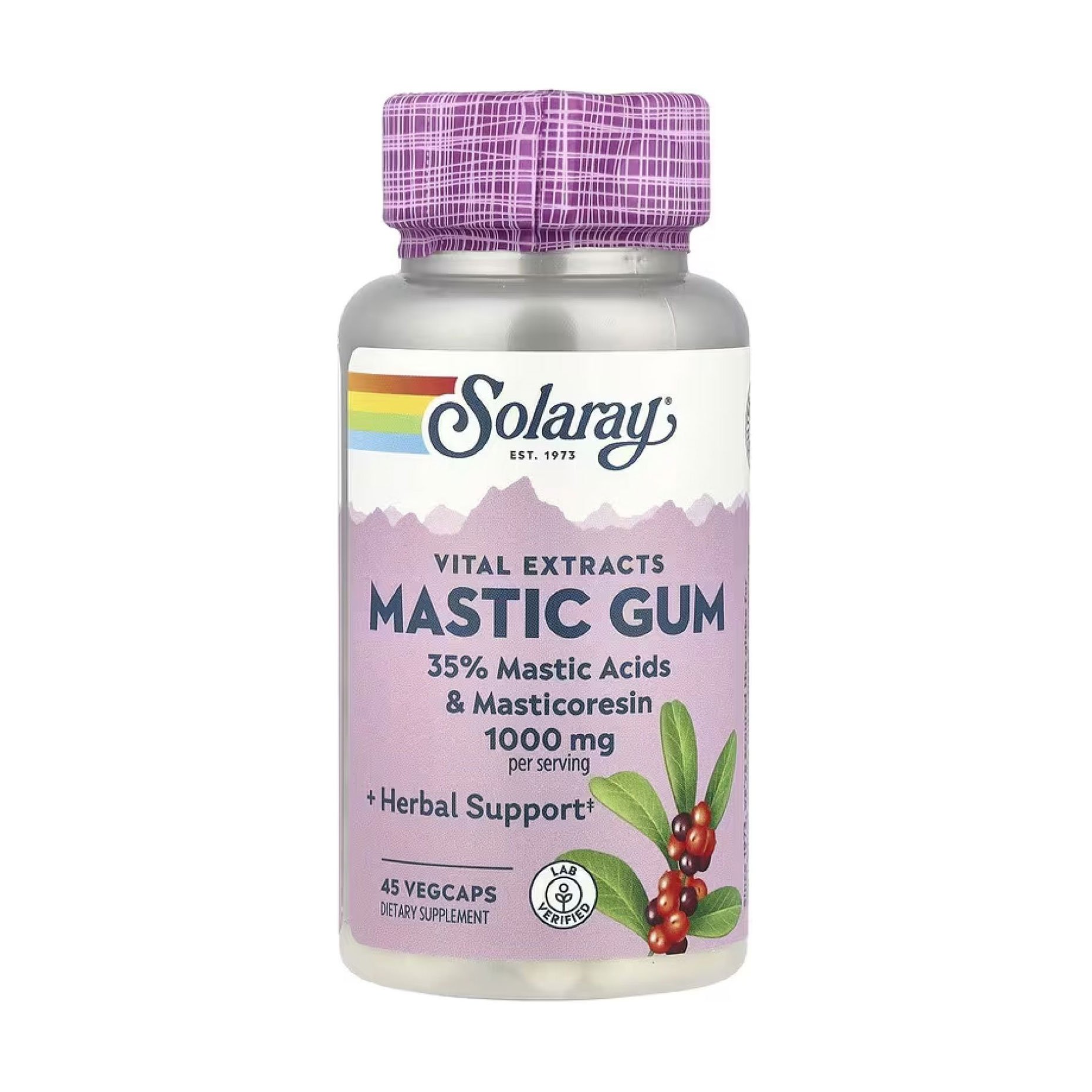 

Смола мастикового дерева Solaray Vital Extracts Mastic Gum 1000 мг, 45 вегетаріанських капсул