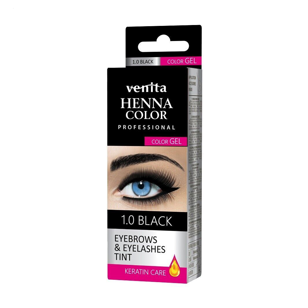 

Гель-фарба для брів та вій Venita Professional Henna Color Eyebrows & Eyelash Tint Gel з кератином, 1.0 Black, 2*15 г