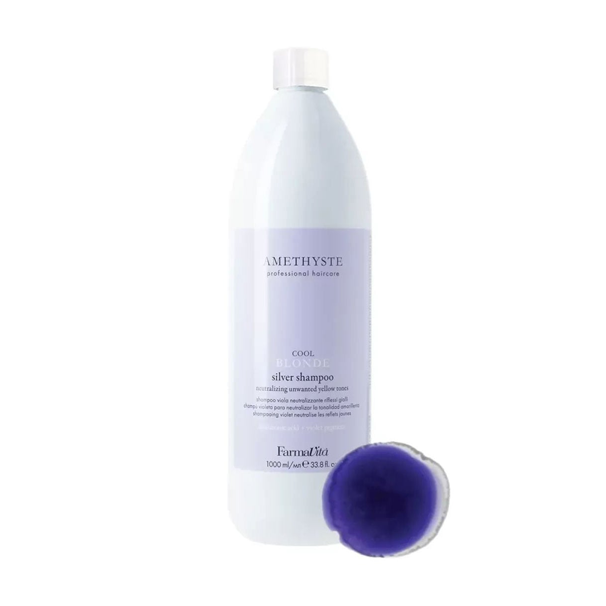 

Нейтралізувальний фіолетовий шампунь FarmaVita Amethyste Cool Blonde Silver Shampoo для сивого та освітленого волосся, 1 л