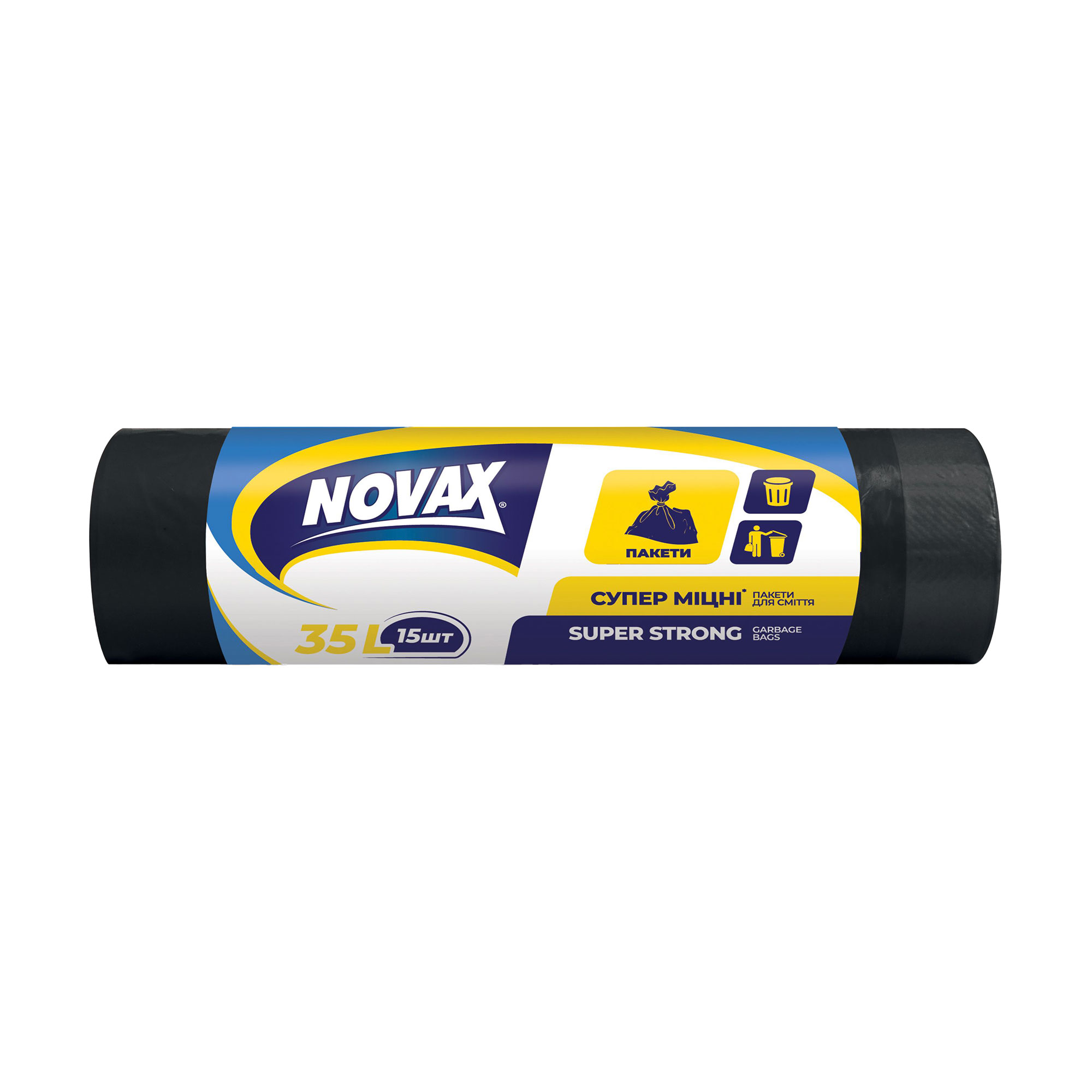 

Пакети для сміття NOVAx Супер міцні, чорні, 35 л, 15 шт