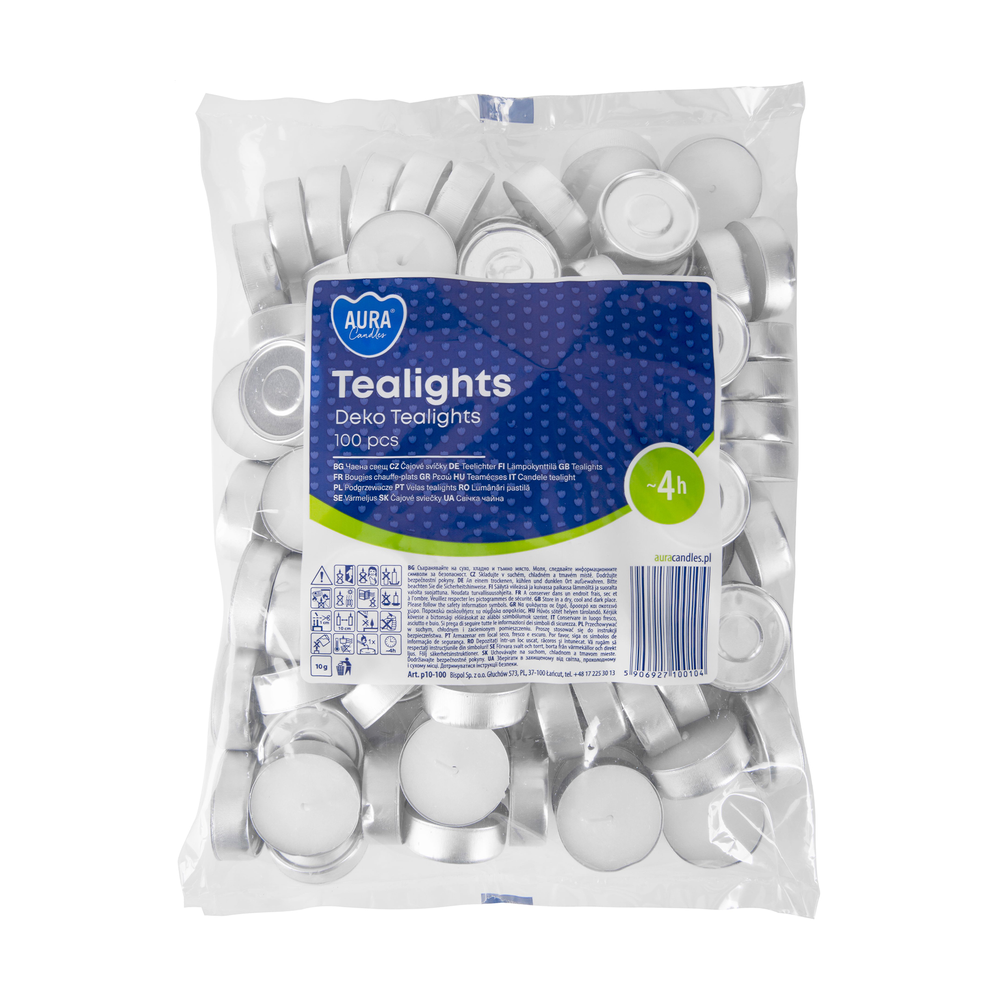 

Набір чайних свічок Bispol Aura Tealight без запаху, 100 шт (p10-100)