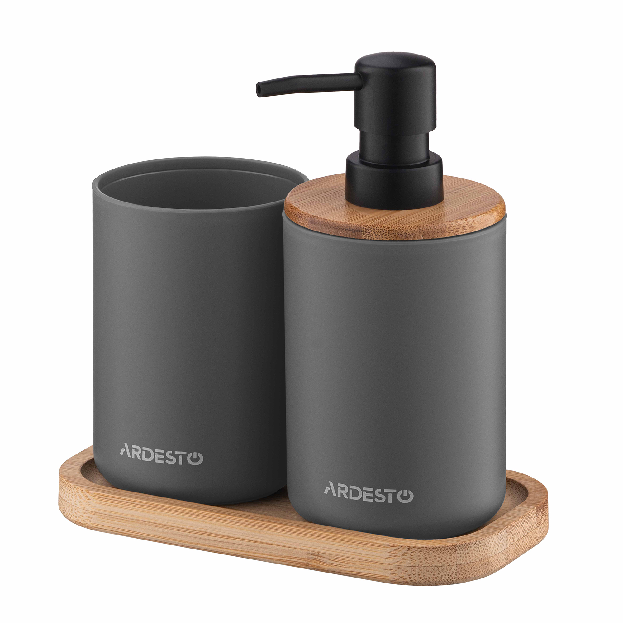 

Набір для ванної кімнати Ardesto Minimalism темно-сірий (диспенсер для мила, 360 мл + склянка, 1 шт + підставка, 1 шт) (ARHB3110GB)