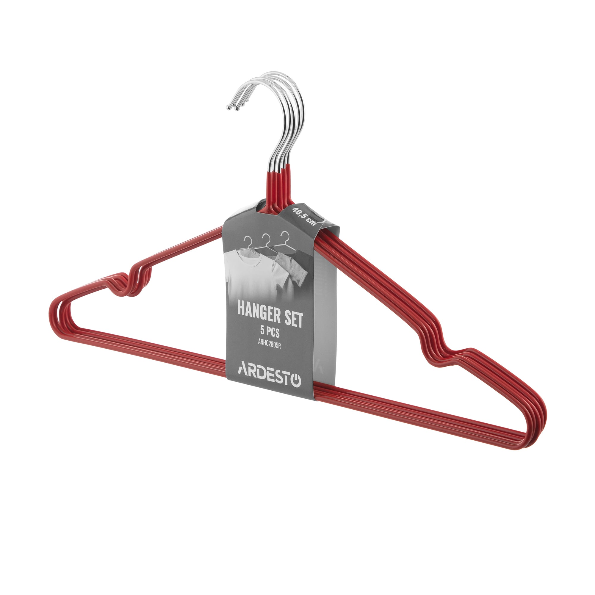 

Набір вішаків Ardesto металеві, червоні, 40.5 см, 5 шт (ARHC2805R)