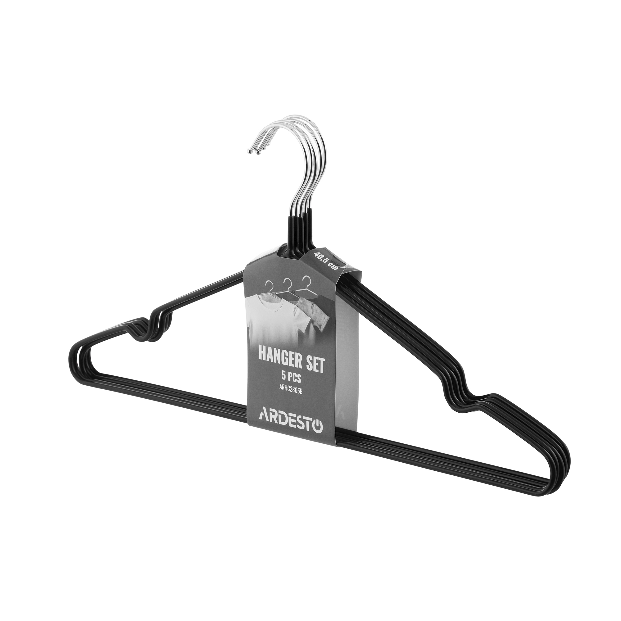 

Набір вішаків Ardesto металеві, чорні, 40.5 см, 5 шт (ARHC2805B)