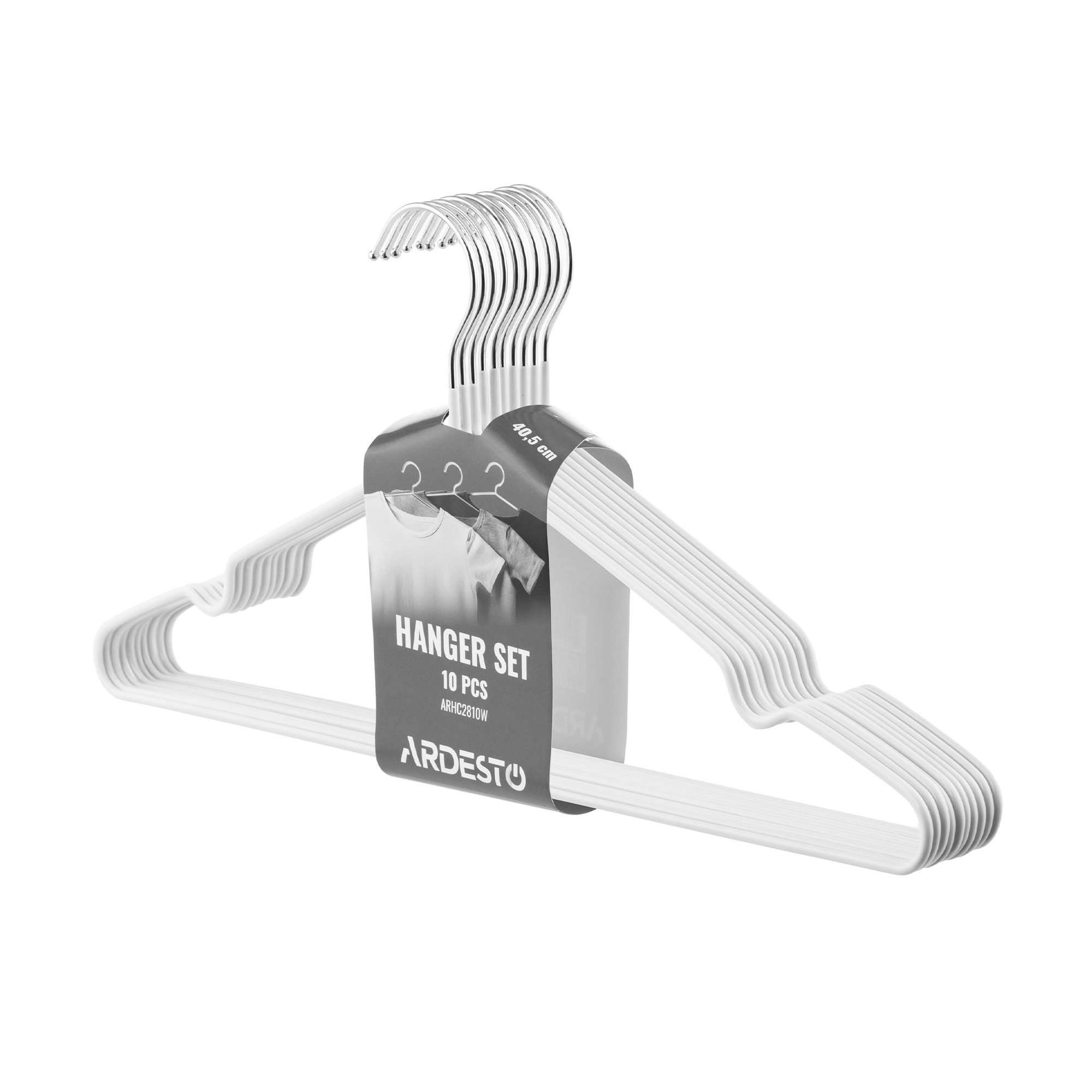 

Набір вішаків Ardesto металеві, білі, 40.5 см, 10 шт (ARHC2810W)
