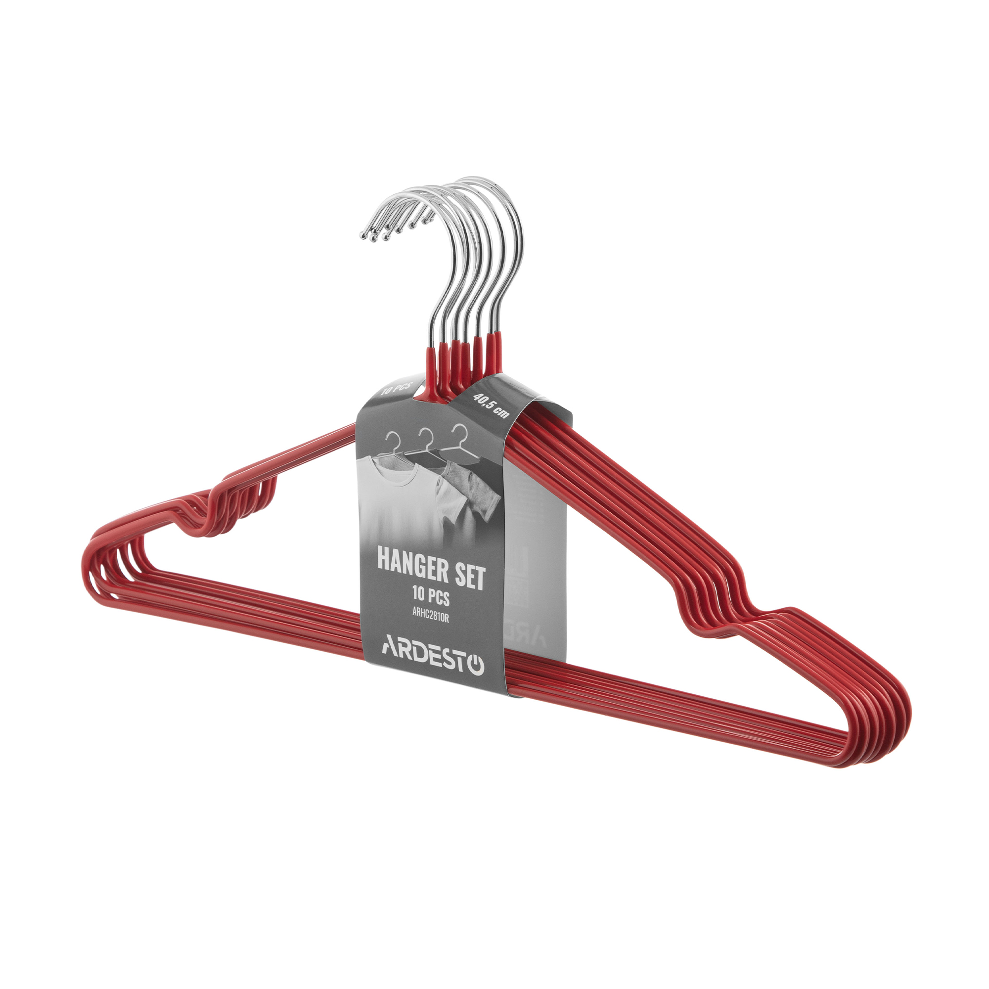 

Набір вішаків Ardesto металеві, червоні, 40.5 см, 10 шт (ARHC2810R)