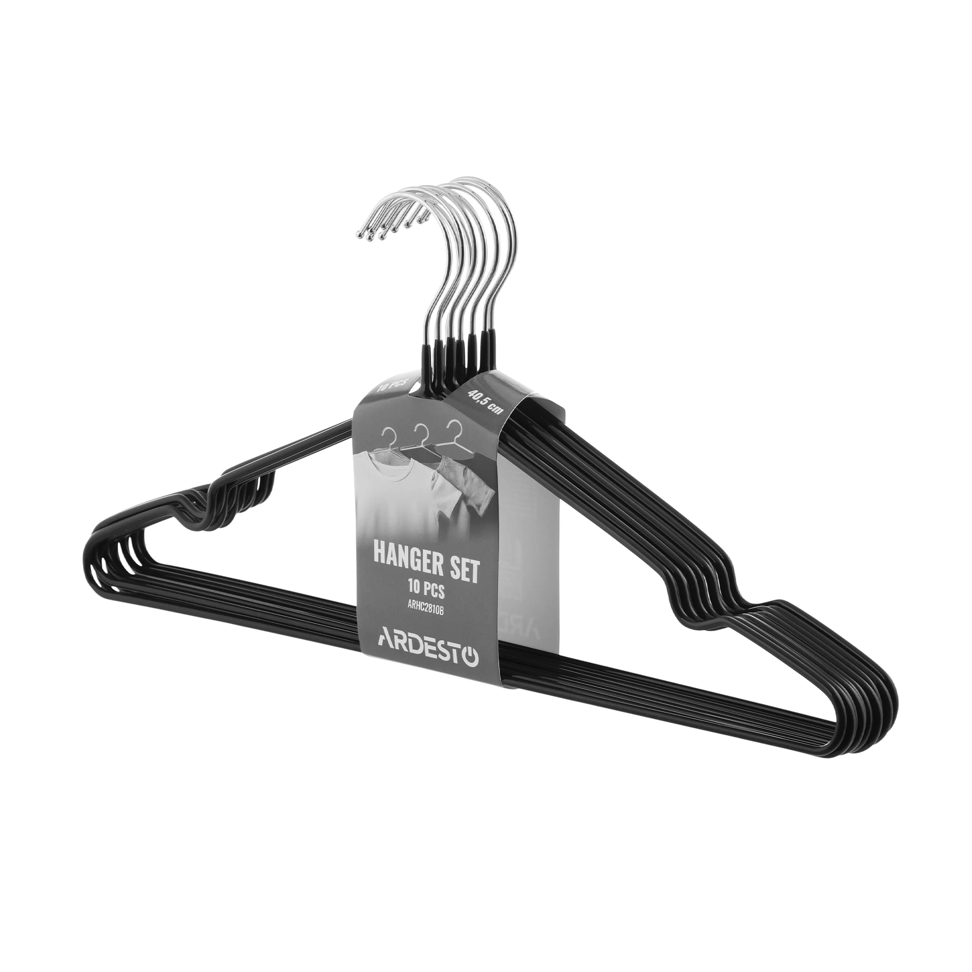 

Набір вішаків Ardesto металеві, чорні, 40.5 см, 10 шт (ARHC2810B)