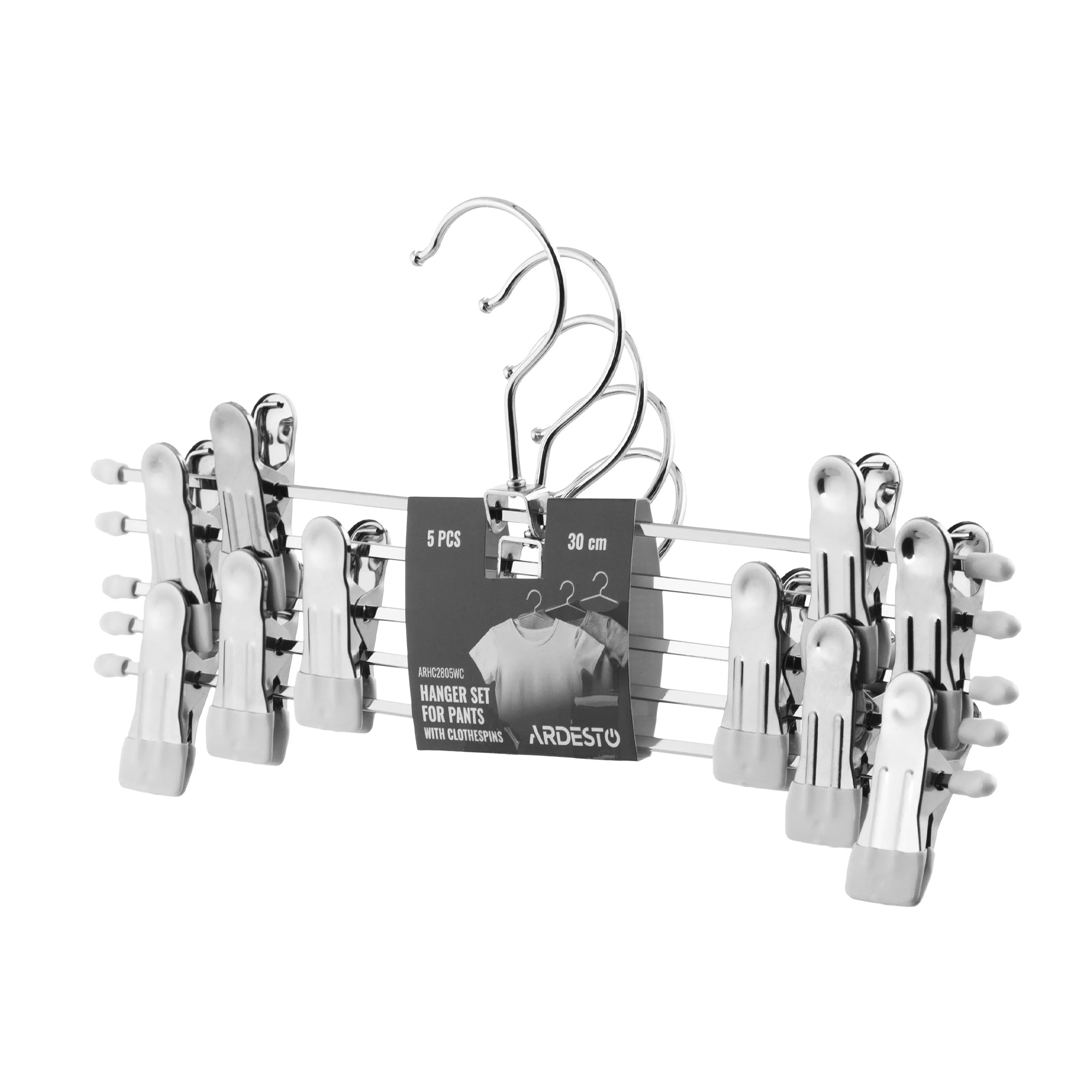 

Набір вішаків з прищіпками для штанів Ardesto металеві, білі, 30 см, 5 шт (ARHC2805WC)