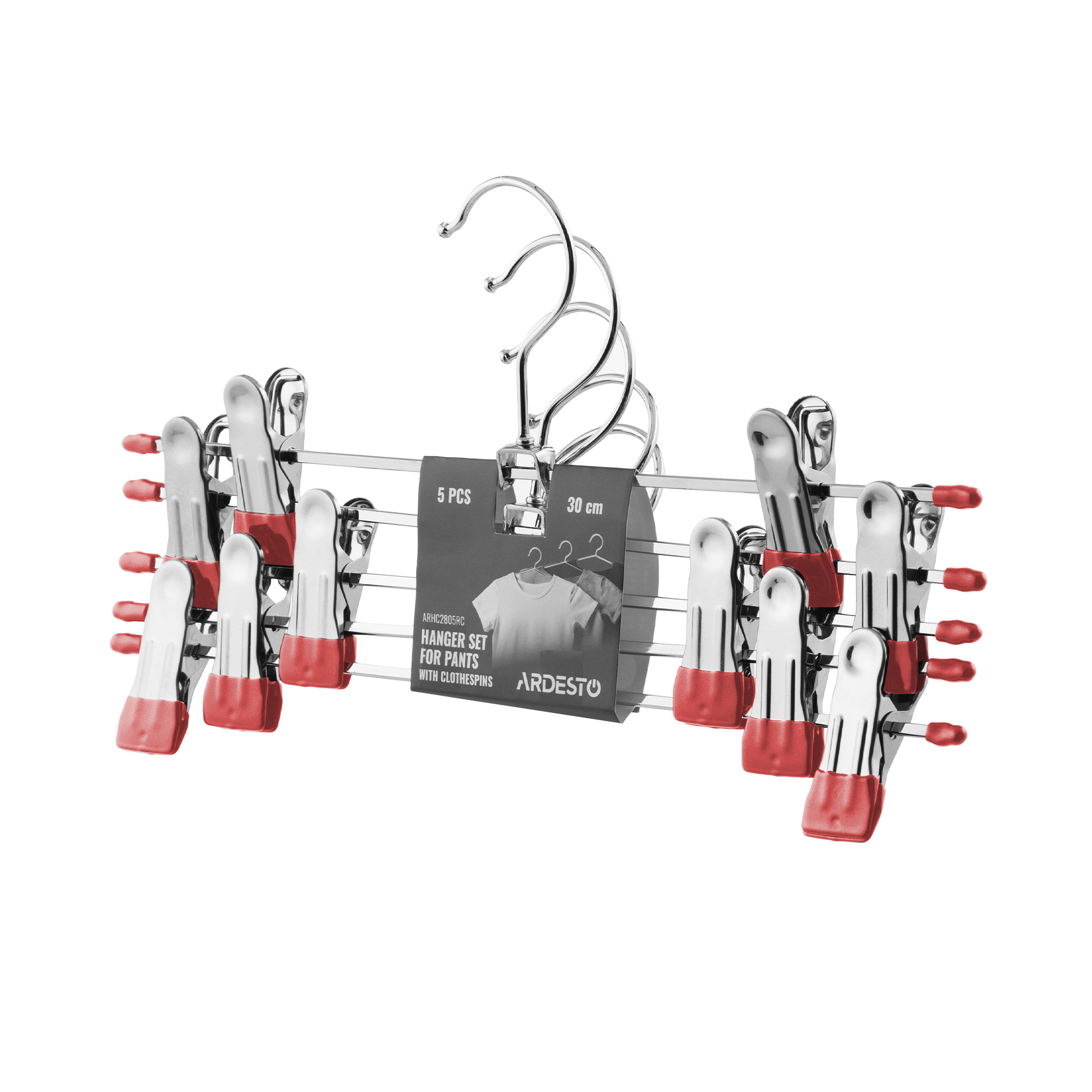 

Набір вішаків з прищіпками для штанів Ardesto металеві, червоні, 30 см, 5 шт (ARHC2805RC)