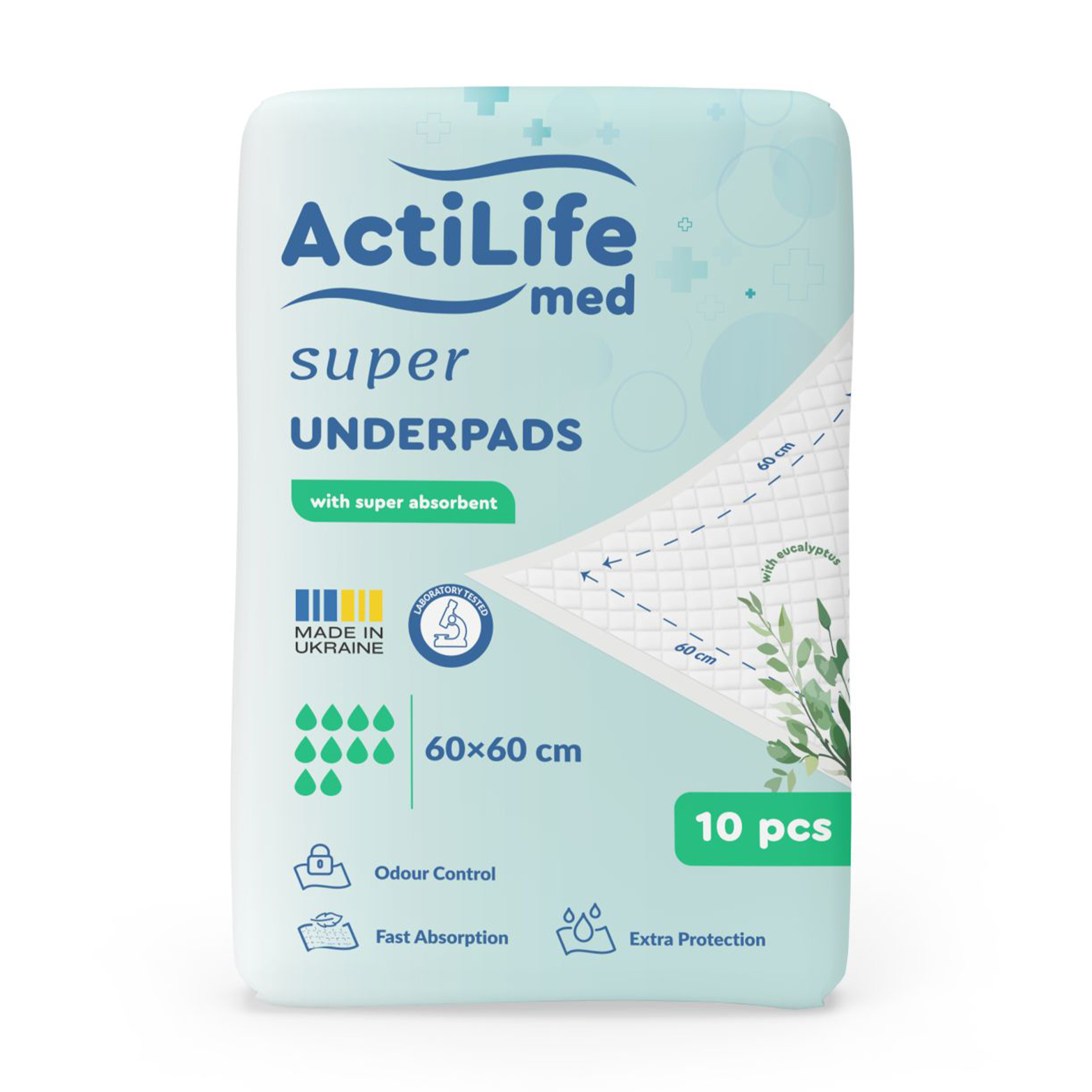 

Пелюшки гігієнічні ActiLife Med Super Поглинальні, 60*60 см, 10 шт