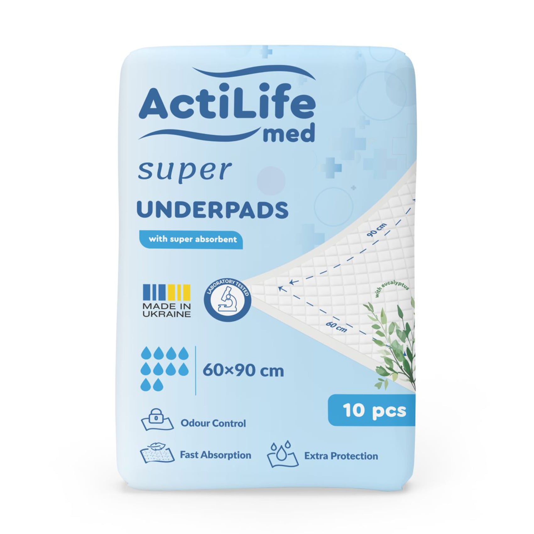 

Пелюшки гігієнічні ActiLife Med Super Поглинальні, 60*90 см, 10 шт