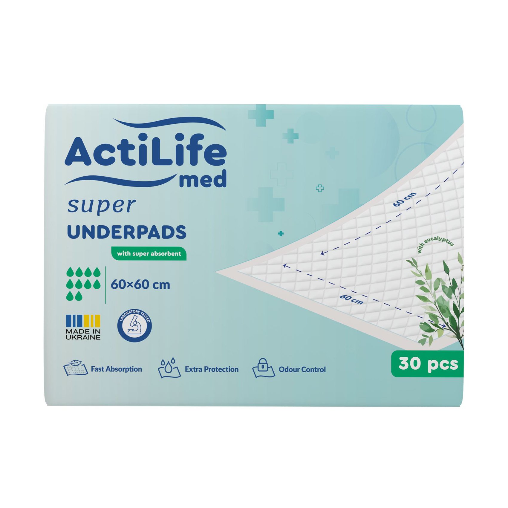 

Пелюшки гігієнічні ActiLife Med Super Поглинальні, 60*60 см, 30 шт