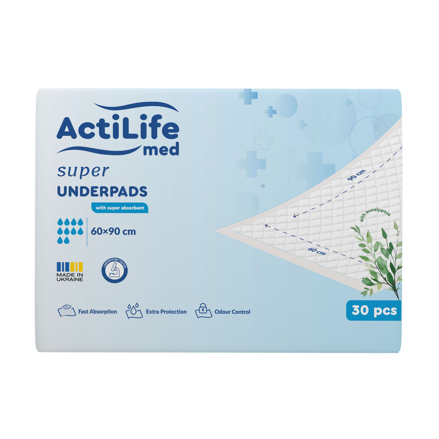 

Пелюшки гігієнічні ActiLife Med Super Поглинальні, 60*90 см, 30 шт