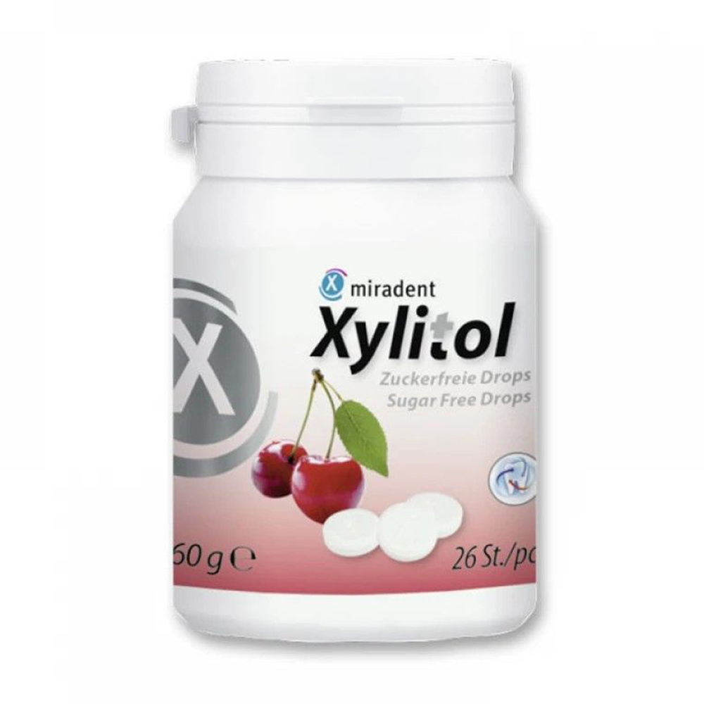 

Льодяники Miradent Вишня, з ксилітолом, 26 шт (у тубі)