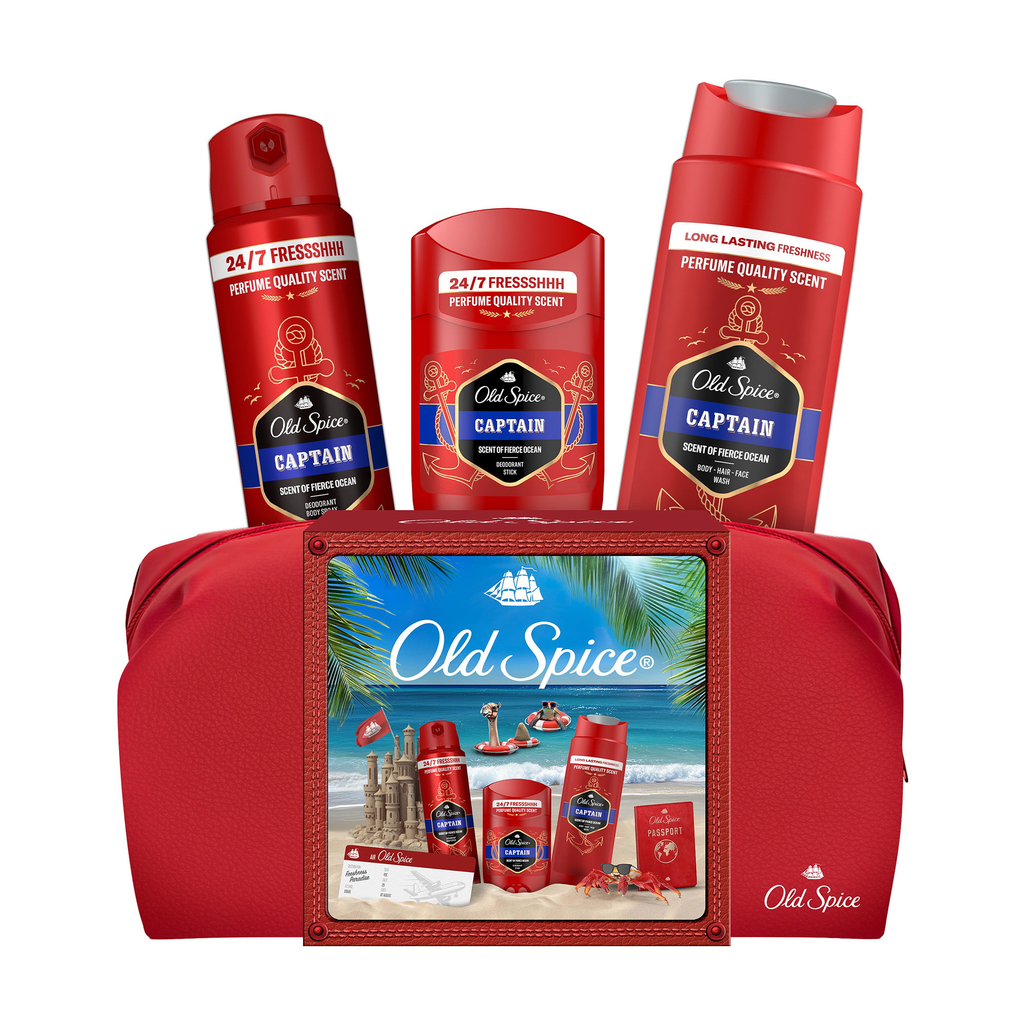 

Подарунковий набір чоловічий OLD SPICE Captain (гель для душу, 250 мл + дезодорант-стік, 50 мл + аерозольний дезодорант, 150 мл + косметичка)