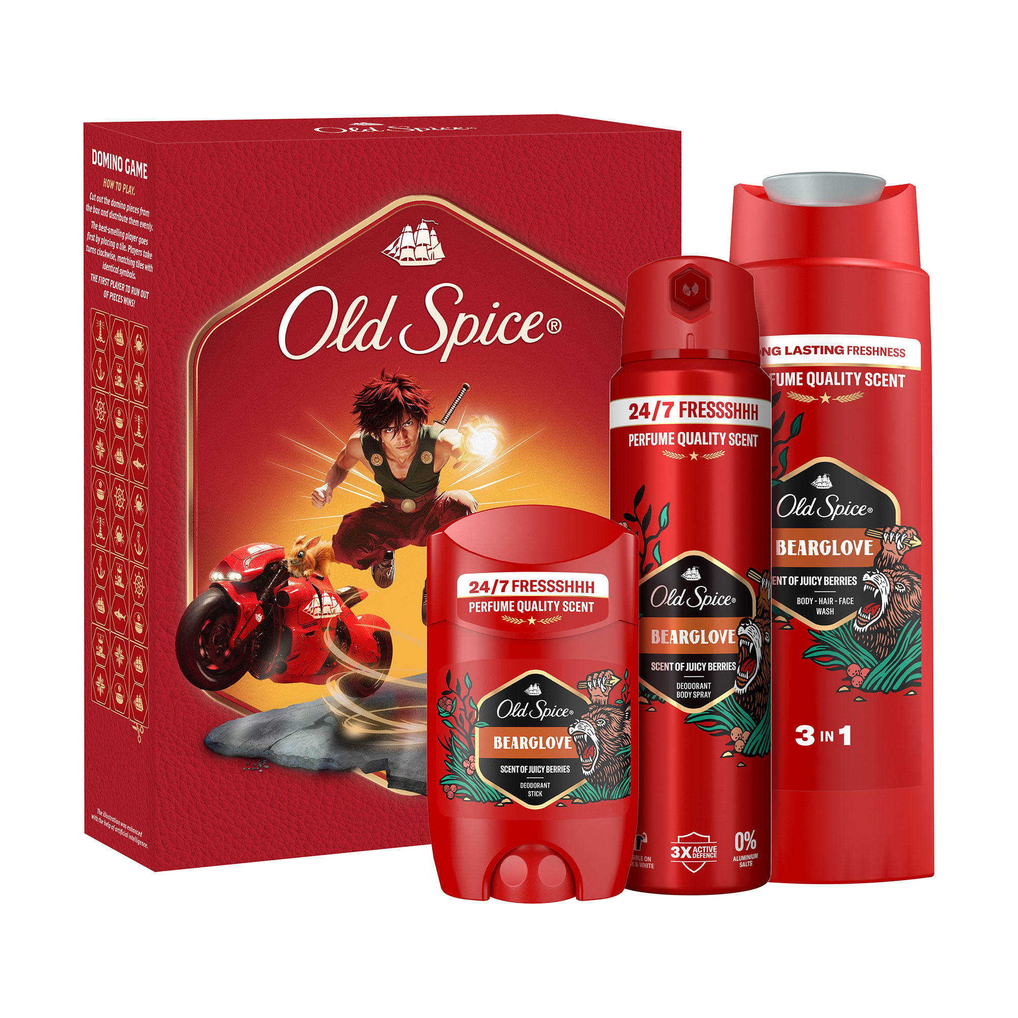 

Уцінка! Подарунковий набір чоловічий OLD SPICE Bearglove (гель для душу, 250 мл + дезодорант-стік, 50 мл + дезодорант-спрей, 150 мл)