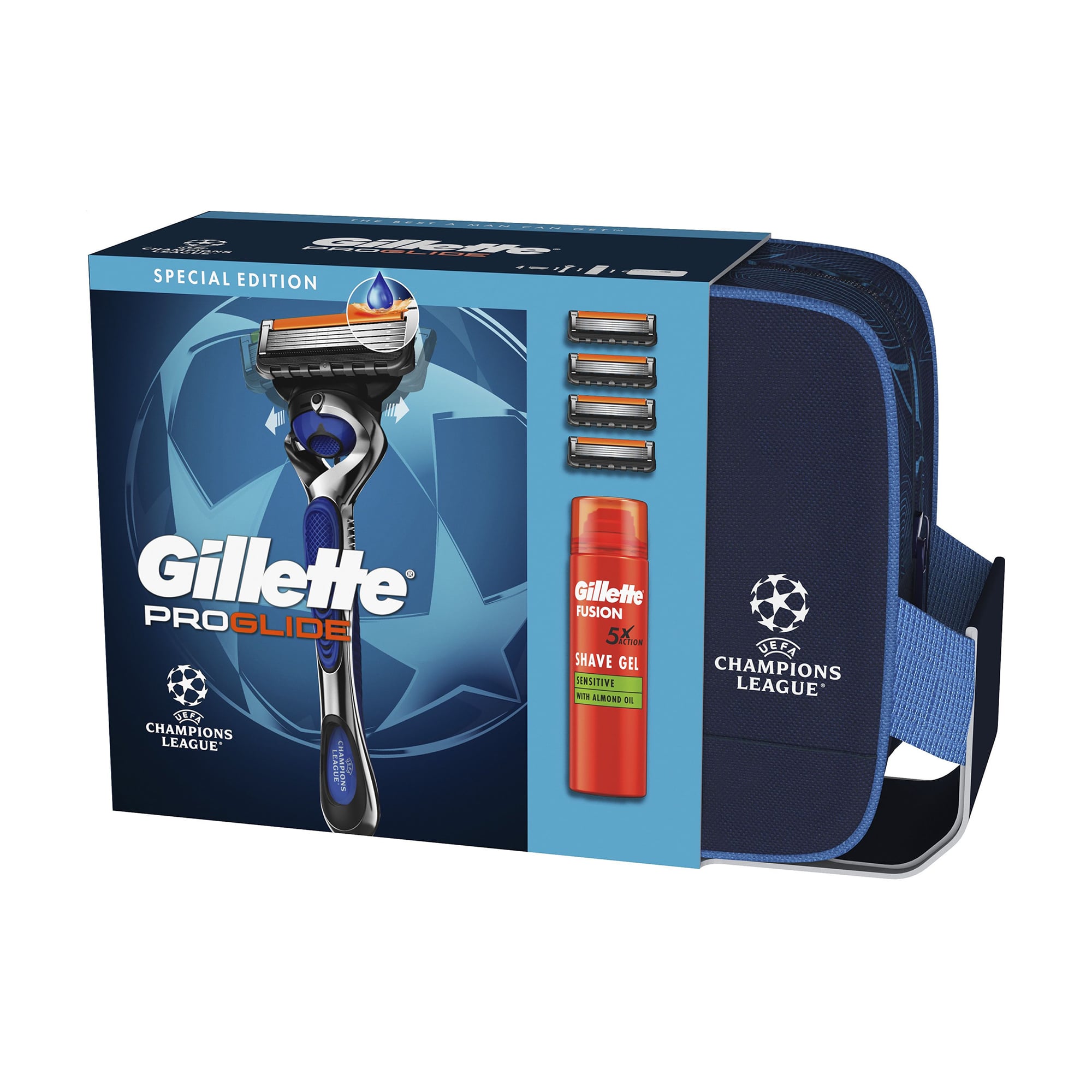 

Подарунковий набір Gillette UEFA Champions League Special Edition чоловічий (гель, 200 мл + станок, 1 шт + змінний картридж, 4 шт + косметичка, 1 шт)