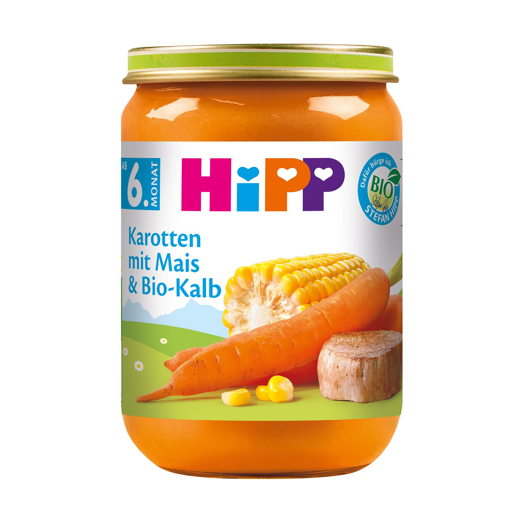 

Дитяче органічне м'ясо-овочеве пюре HIPP з морквою, кукурудзою та телятиною, від 6 місяців, 190 г