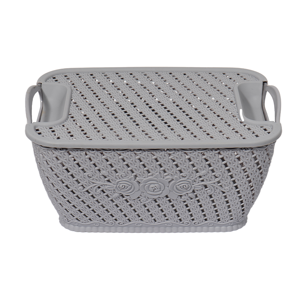 

Кошик для зберігання Kornel пластиковий, з кришкою, сірий, 23*17*11 см (8151)