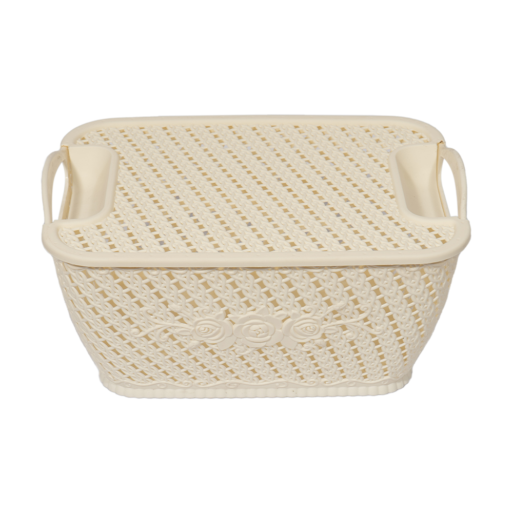

Кошик для зберігання Kornel пластиковий, з кришкою, айворі, 29*21*15 см (8152)