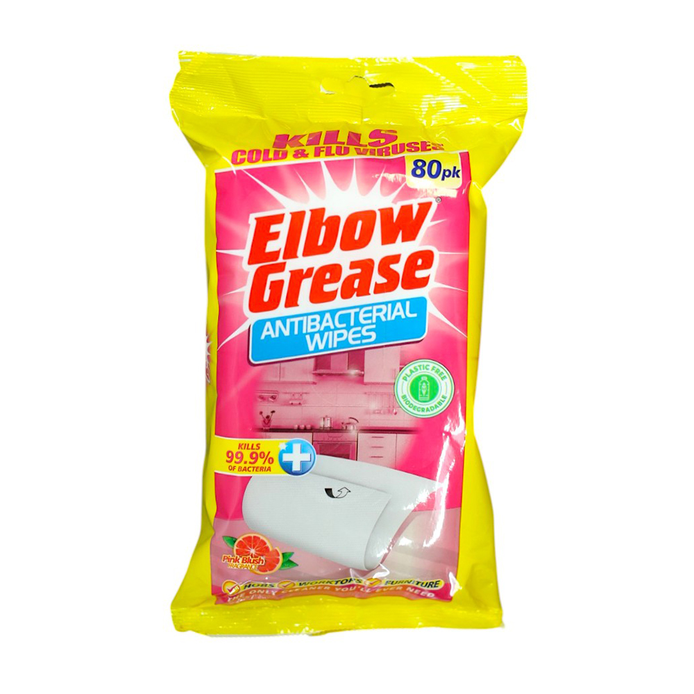 

Універсальні вологі серветки для чищення поверхонь Elbow Grease Antibacterial Wipes Антибактеріальні, з грейпфрутом, 80 шт
