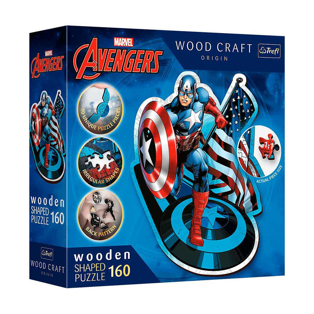 

Дерев'яні пазли Trefl Avengers Wooden Безстрашний Капітан Америка, від 9 років, 160 елементів (20194)