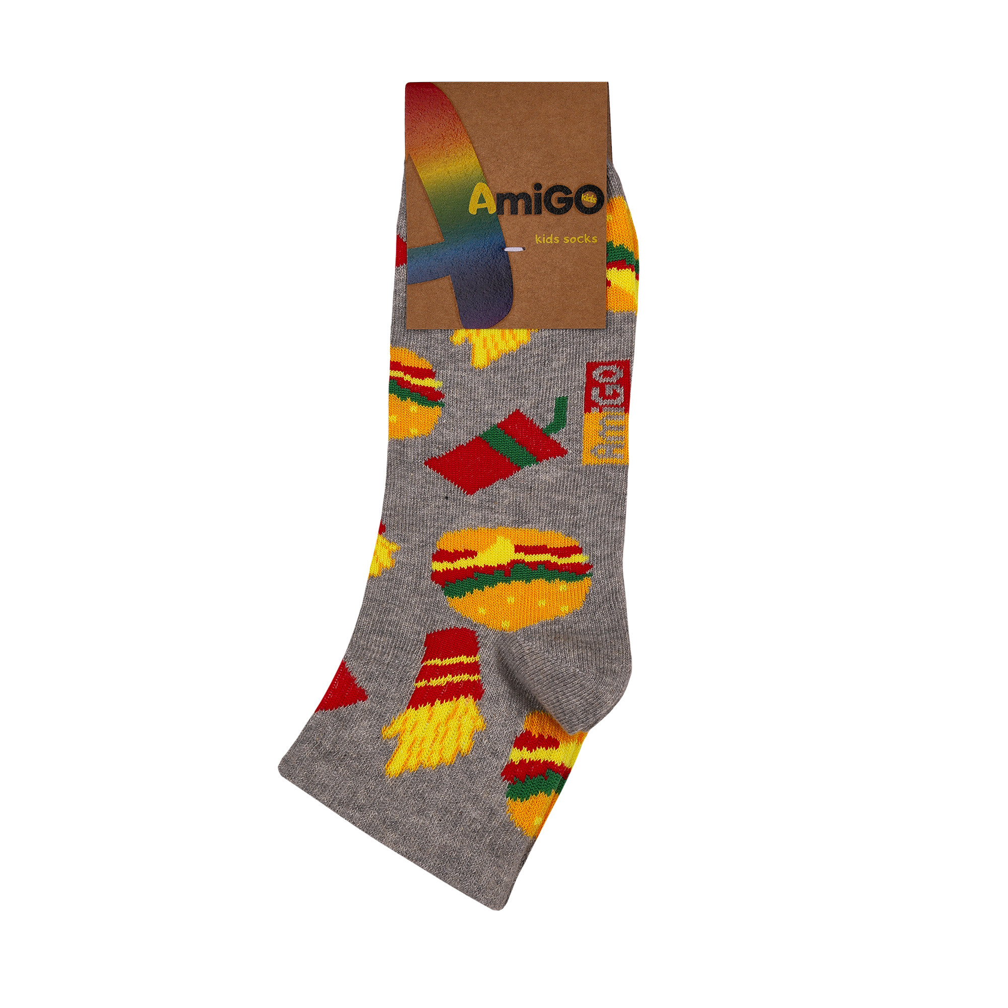 

Дитячі шкарпетки AmiGО Бургери та фрі, сірі, розмір 22-24