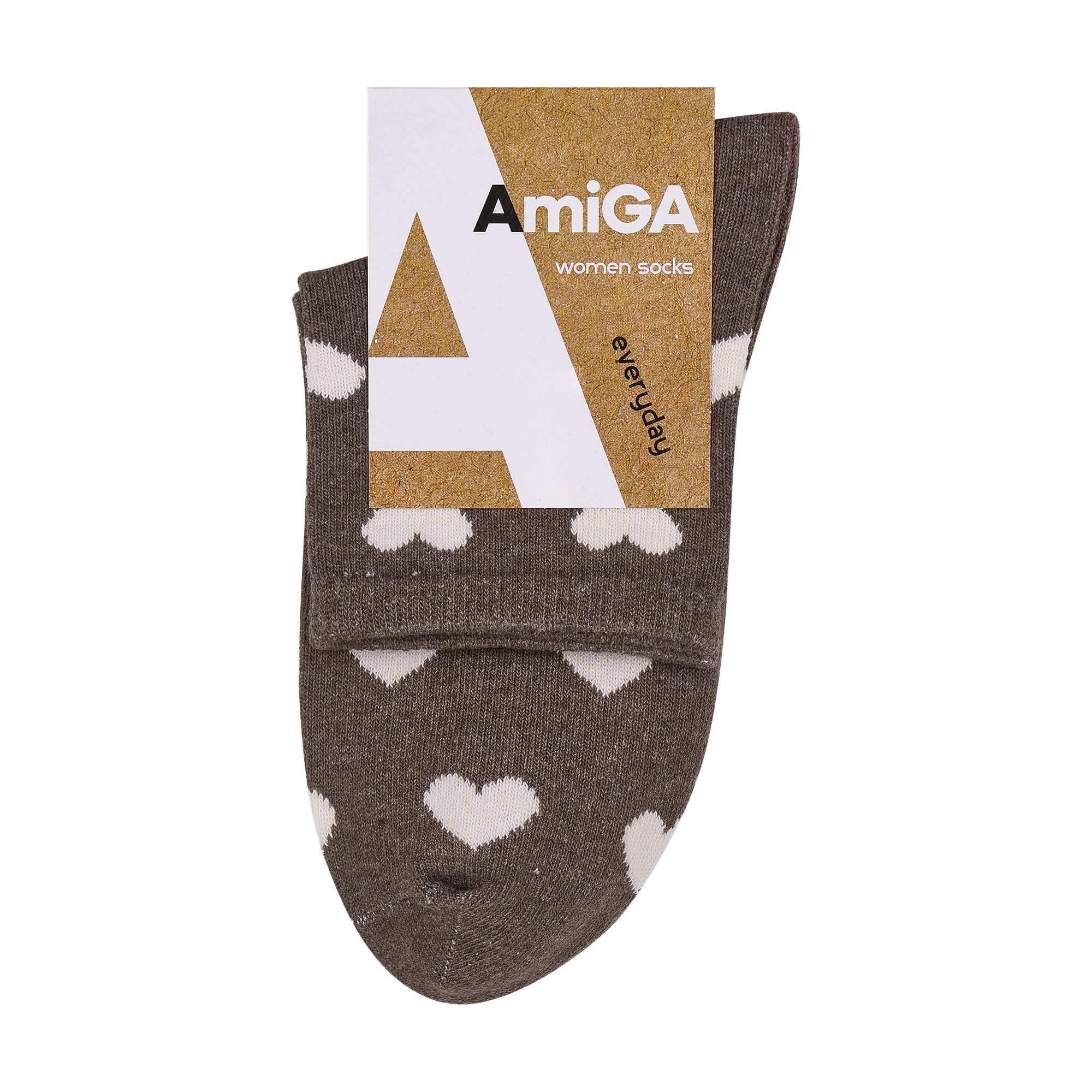 

Шкарпетки жіночі AmiGA середні, коричневі зі серцями, розмір 23-25