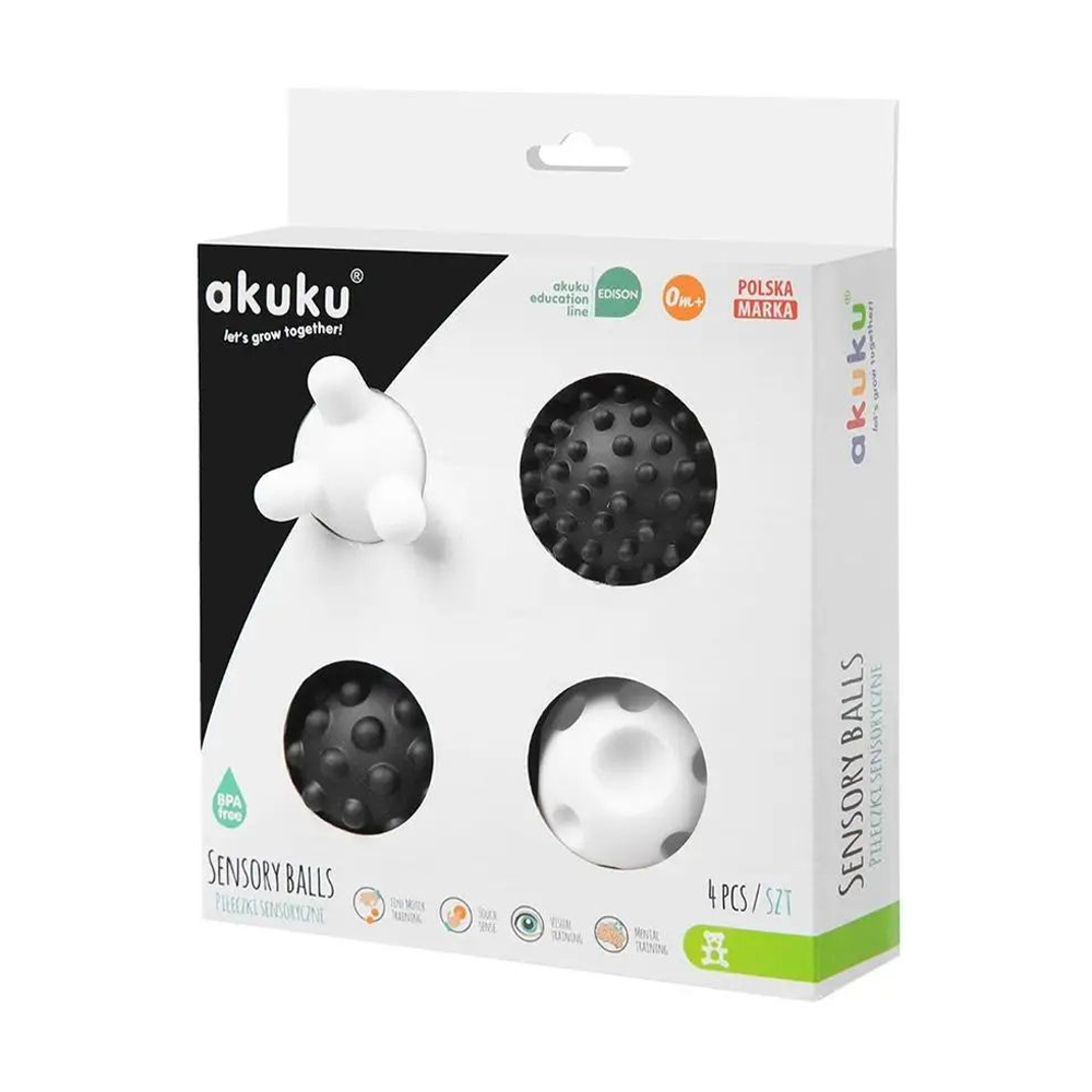

Дитячий набір сенсорних кульок Akuku чорно-білий, з народження, 4 шт (A0469)