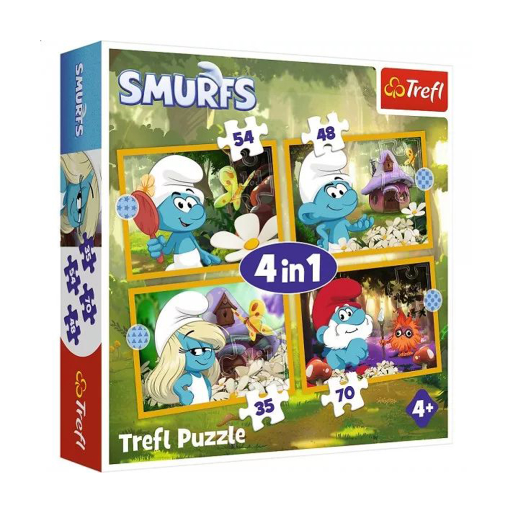 

Пазли 4 в 1 Trefl The Smurfs Життя в селі смурфів, 28.5*20.5 см, від 4 років, 207 елементів (34664)