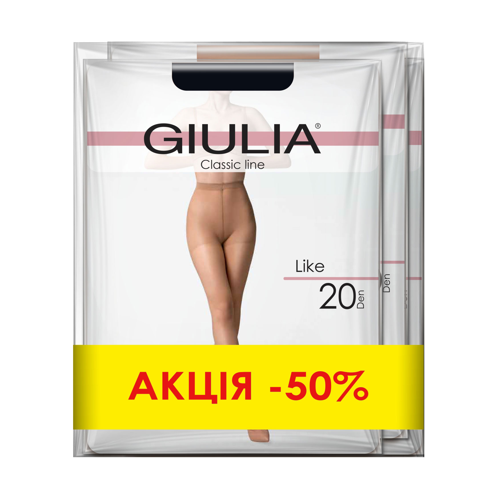 

Набір жіночих колготок Giulia Like 20 DEN, Caramel-daino-nero, розмір 5, 3 пари