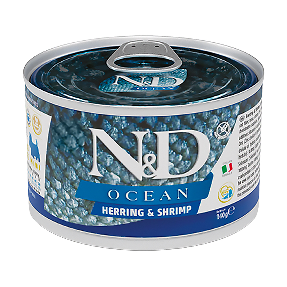 

Вологий корм для собак дрібних порід Farmina N&D Ocean Herring & Shrimp з оселедцем та креветкою, 140 г