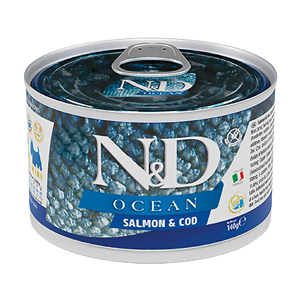 

Вологий корм для собак дрібних порід Farmina N&D Ocean Salmon & Cod з лососем та тріскою, 140 г