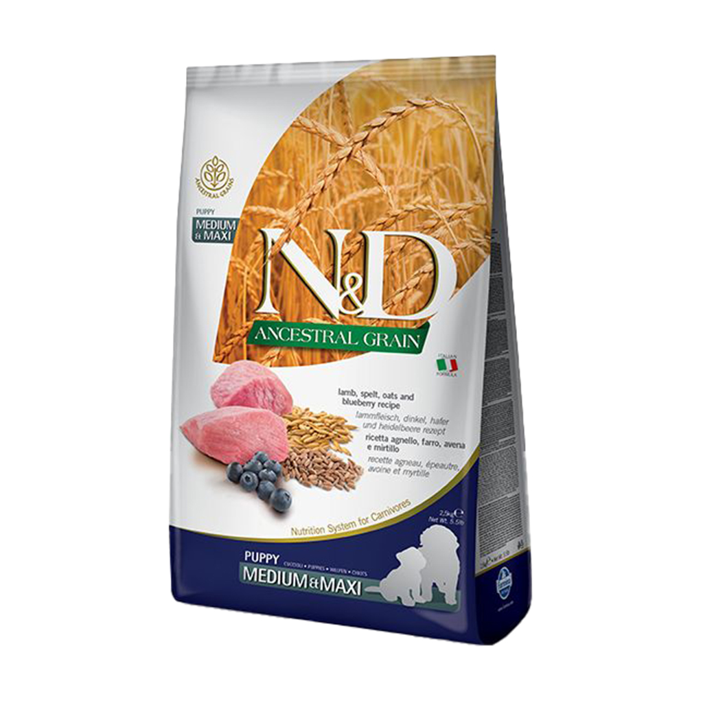 

Уцінка! Сухий корм для цуценят середніх та великих порід Farmina N&D Ancestral Grain з ягням та чорницею, 2.5 кг