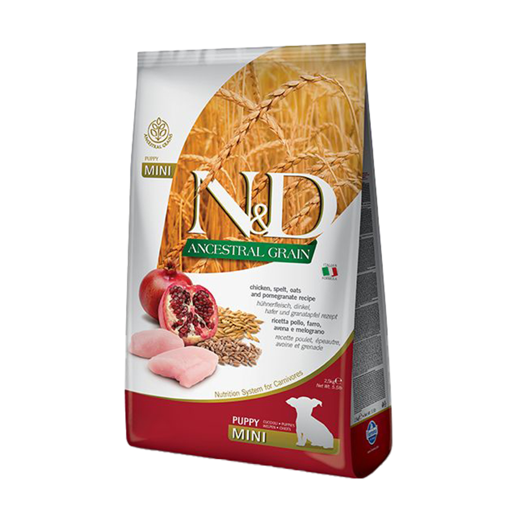 

Уцінка! Сухий корм для цуценят дрібних порід Farmina N&D Ancestral Grain з куркою та гранатом, 2.5 кг