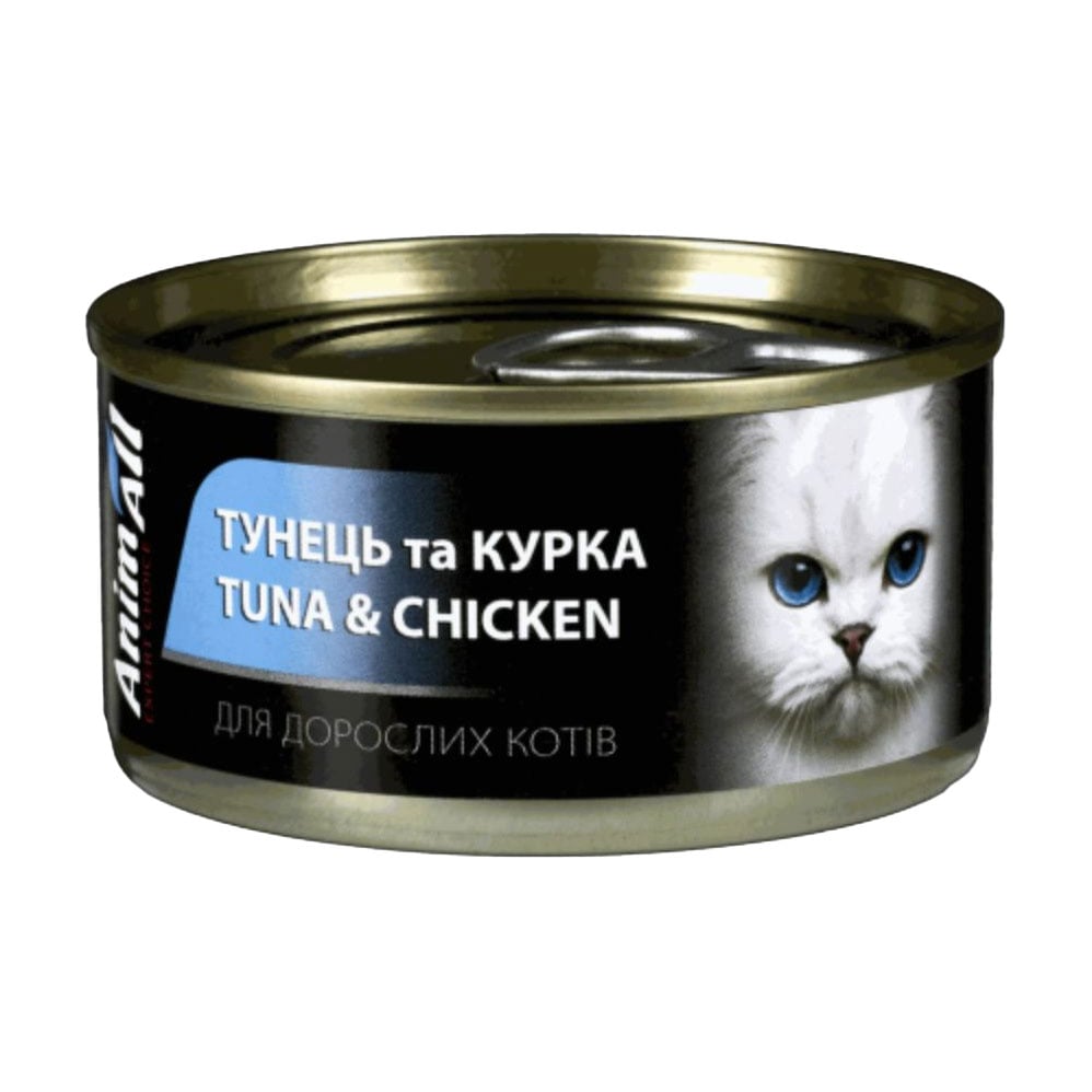 

Вологий корм для котів AnimAll Тунець з куркою, 85 г