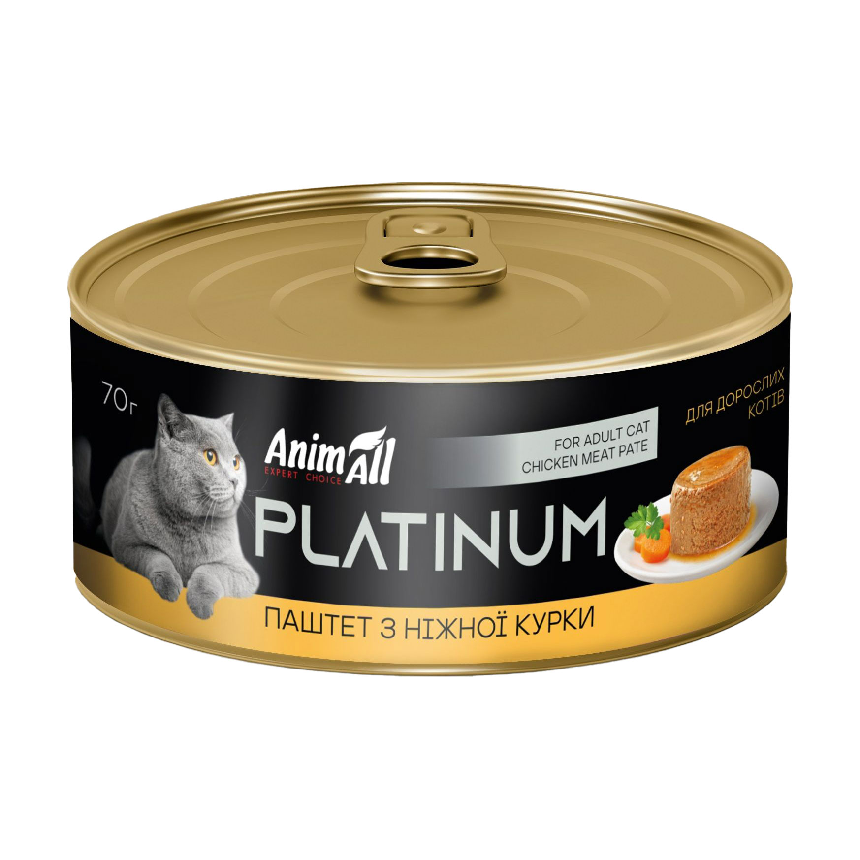 

Вологий корм для котів AnimAll Platinum Паштет з ніжної курки, 70 г