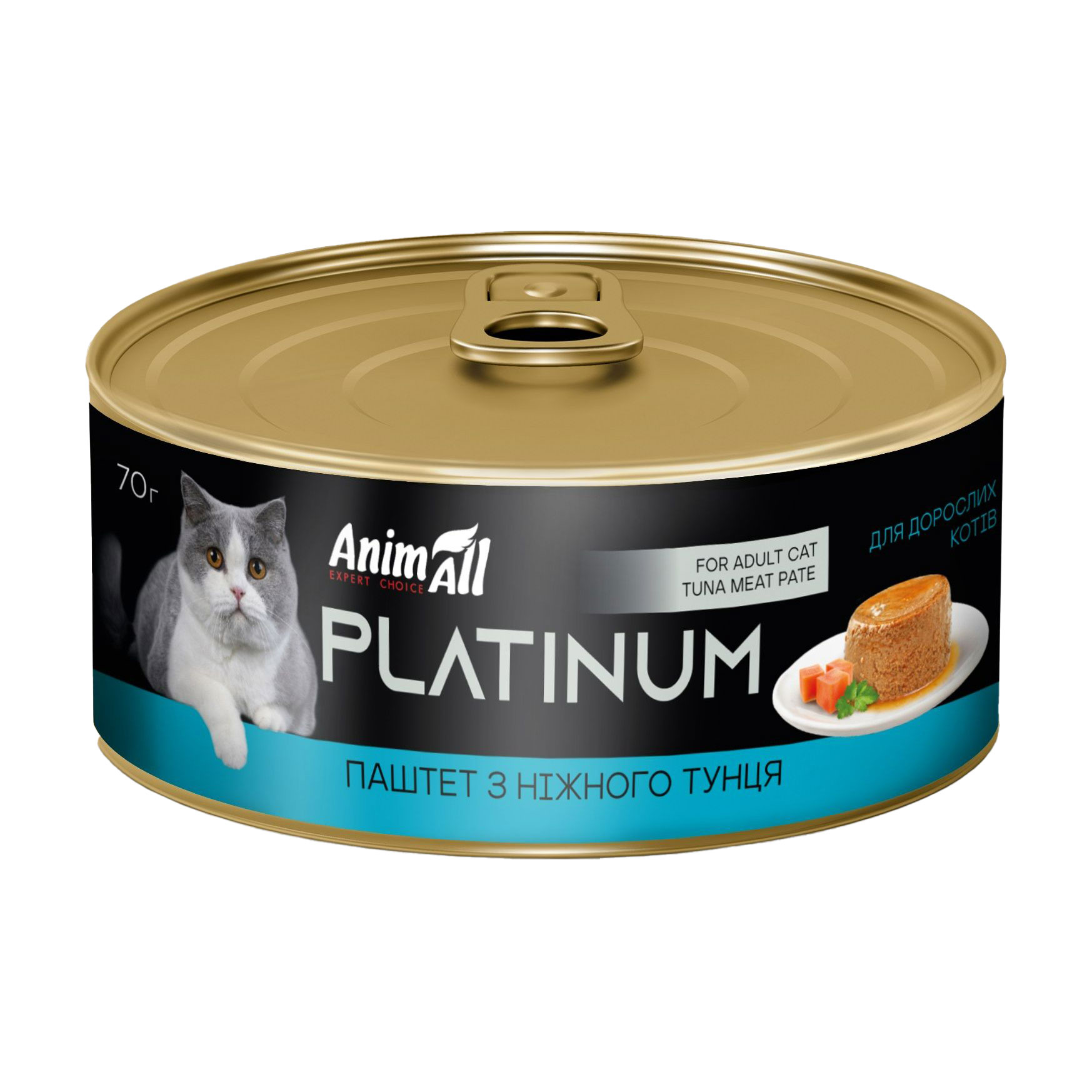 

Вологий корм для котів AnimAll Platinum Паштет з ніжного тунця, 70 г