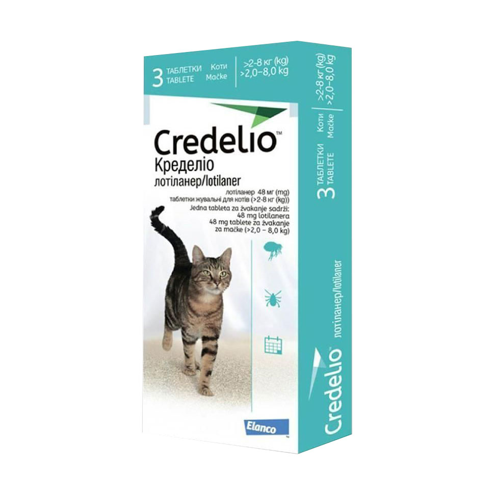 

Таблетки для котів Elanco Credelio від бліх та кліщів, від 2 до 8 кг, 3 шт