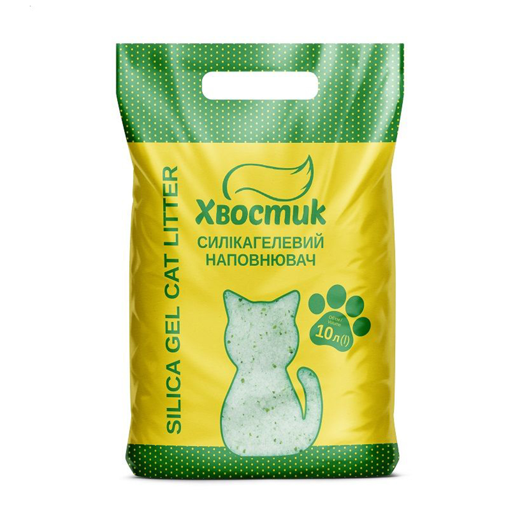 

Силікагелевий наповнювач для котячого туалету Хвостик дрібний, із зеленими гранулами, 10 л