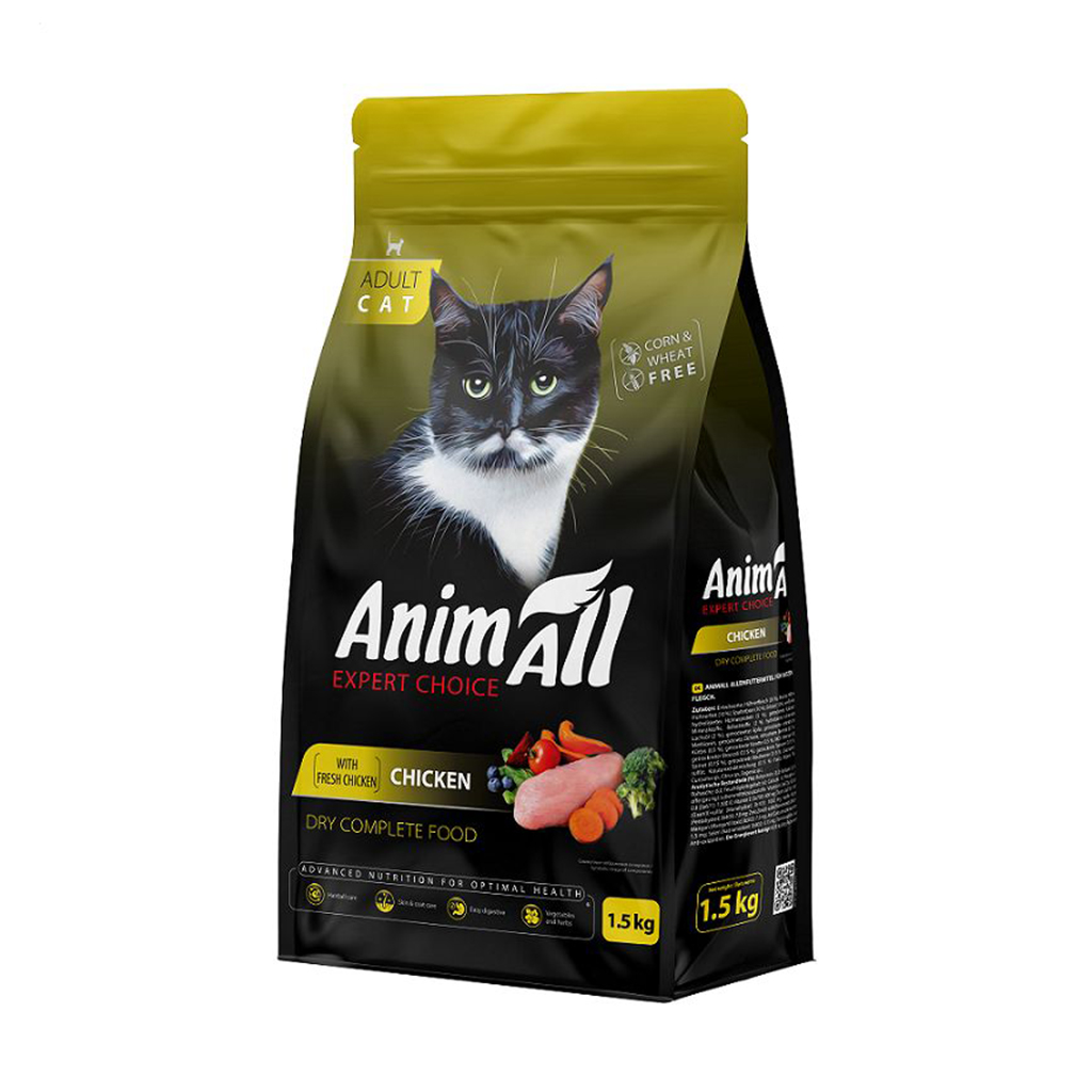 

Сухий корм для дорослих котів AnimAll зі свіжою куркою, 1.5 кг