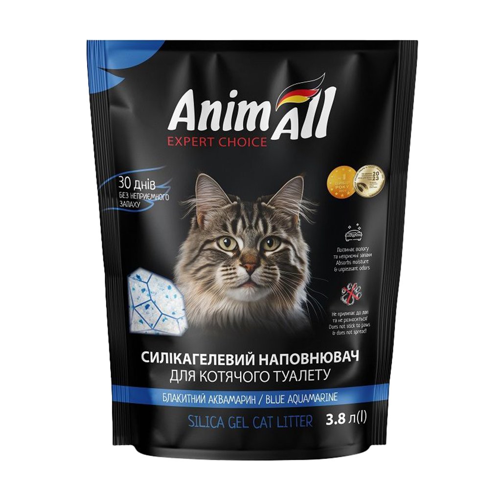 

Силікагелевий наповнювач для котячого туалету AnimAll Блакитний аквамарин, 3.8 л, 1.6 кг