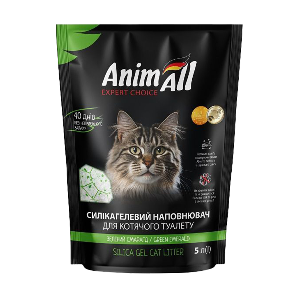 

Силікагелевий наповнювач для котячого туалету AnimAll Зелений смарагд, 5 л, 2.1 кг