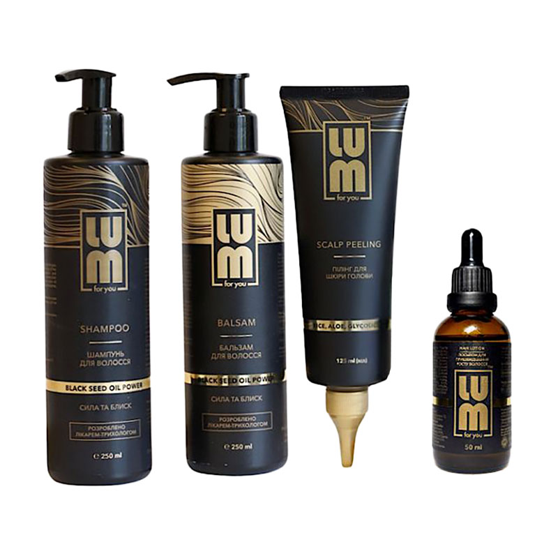 

Набір для волосся LUM 72 години свіжості. До 10 см за 3 місяці (лосьйон, 50 мл + шампунь, 250 мл + бальзам, 250 мл + пілінг для шкіри голови, 125 мл)