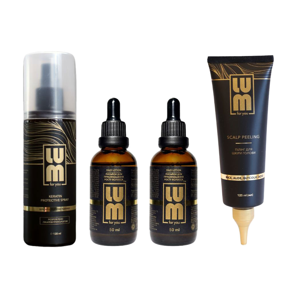 

Уцінка! Набір для волосся LUM Подвоєний ріст х2 та глибоке очищення (лосьйон, 2*50 мл + пілінг для шкіри голови, 125 мл + термозахисний спрей, 120 мл)