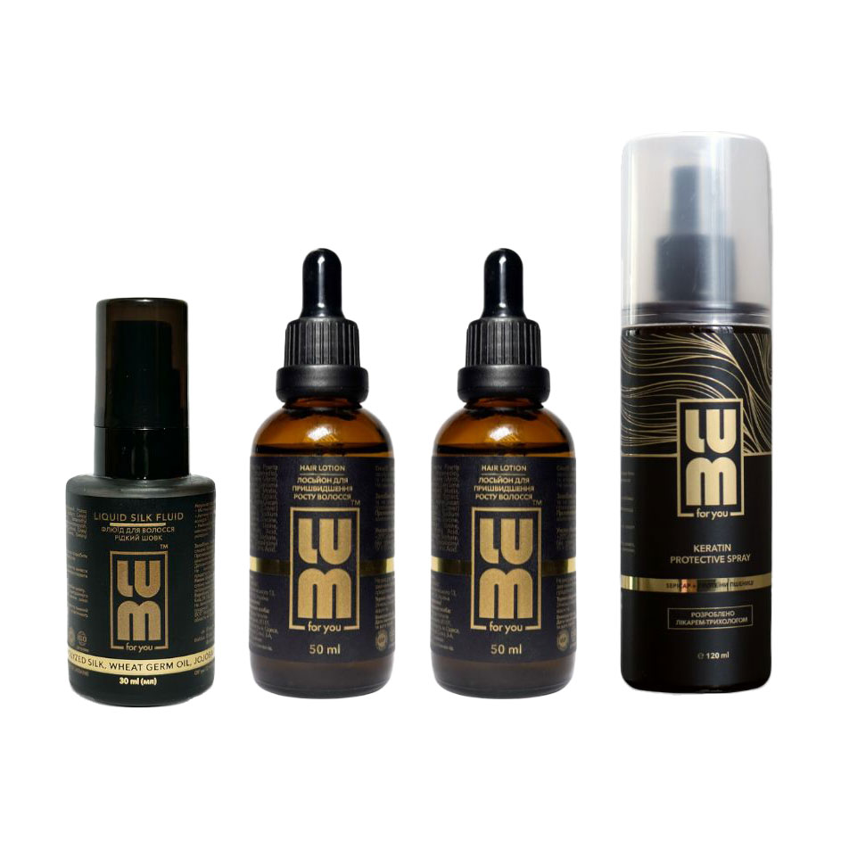 

Уцінка! Набір для волосся LUM Ріст волосся х2 та шовкова м`якість (лосьйон, 2*50 мл + флюїд, 30 мл + термозахисний спрей, 120 мл)